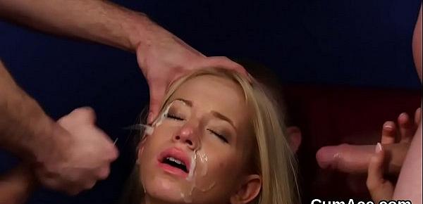  Slutty idol gets cumshot on her face eating all the cream